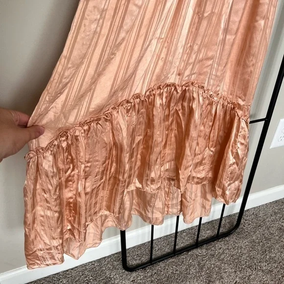 NWOT Ulla Johnson Peach Satin Embroidered Waist Midi Dress Sz 0 - Picture 4 of 10